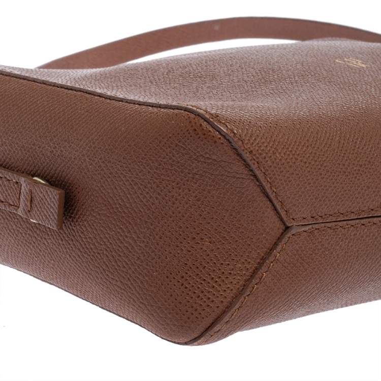 Pre Owned Carolina Herrera Brown Leather Zip Crossbody Bag