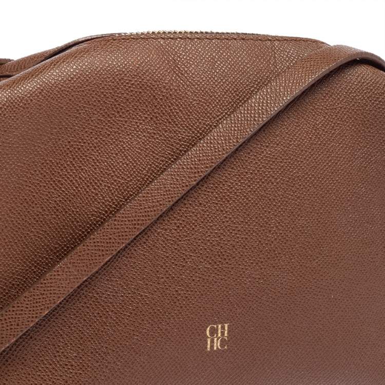 Pre Owned Carolina Herrera Brown Leather Zip Crossbody Bag