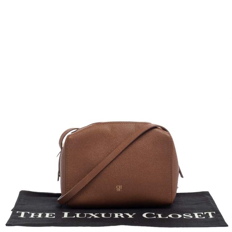 Pre Owned Carolina Herrera Brown Leather Zip Crossbody Bag