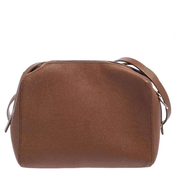 Pre Owned Carolina Herrera Brown Leather Zip Crossbody Bag