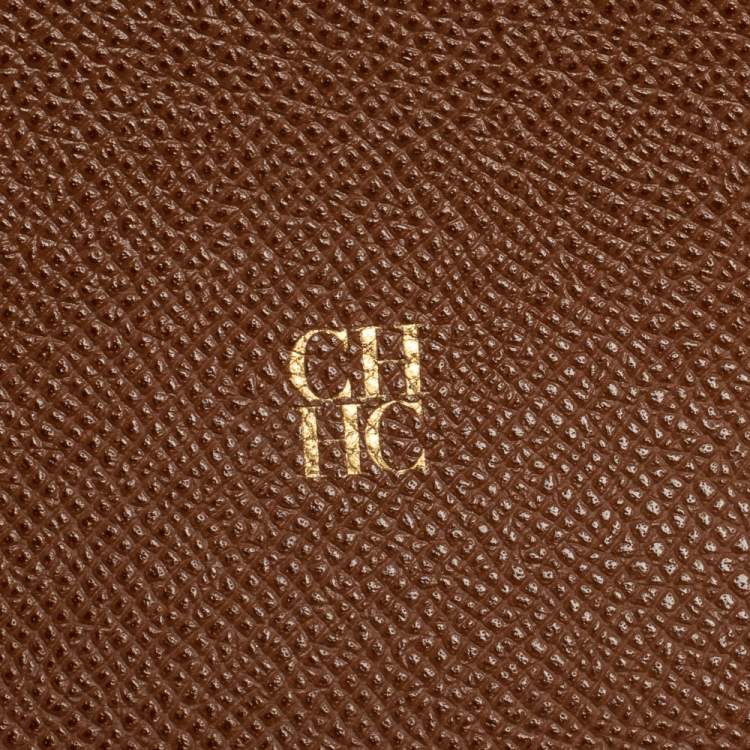 Pre Owned Carolina Herrera Brown Leather Zip Crossbody Bag