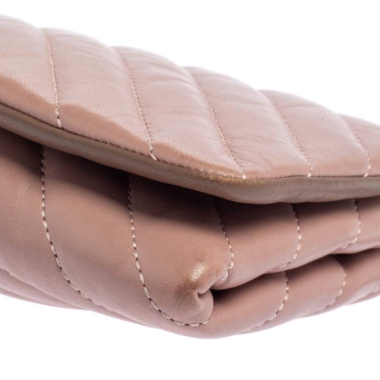 Pre Owned CH Carolina Herrera Old Rose Leather Flap Chain Clutch