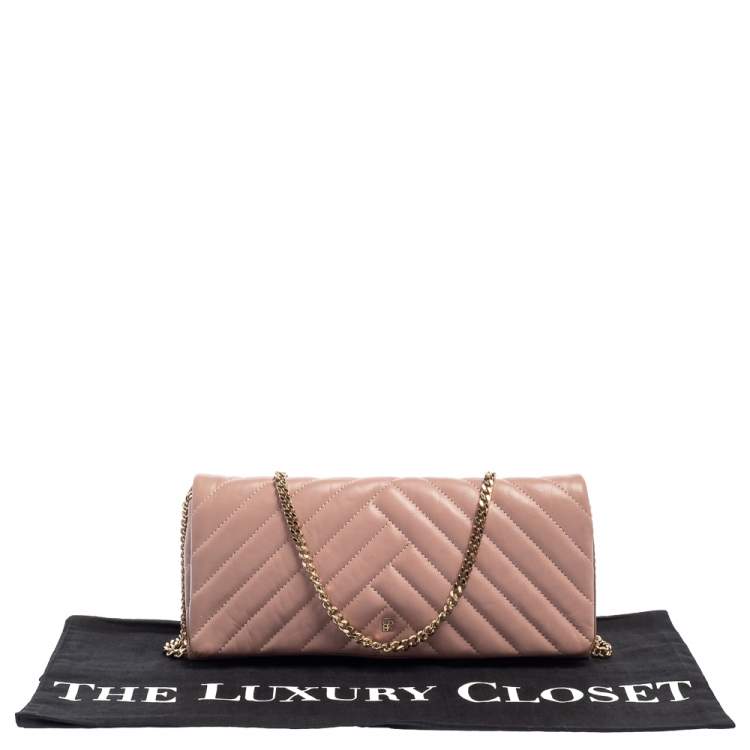 Pre Owned CH Carolina Herrera Old Rose Leather Flap Chain Clutch