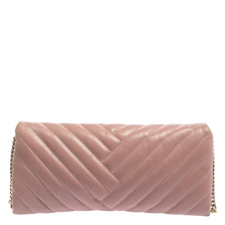 Pre Owned CH Carolina Herrera Old Rose Leather Flap Chain Clutch