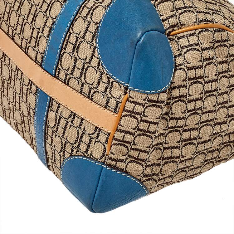 Pre Owned Carolina Herrera Beige Signature Canvas and Leather Andy Boston Bag