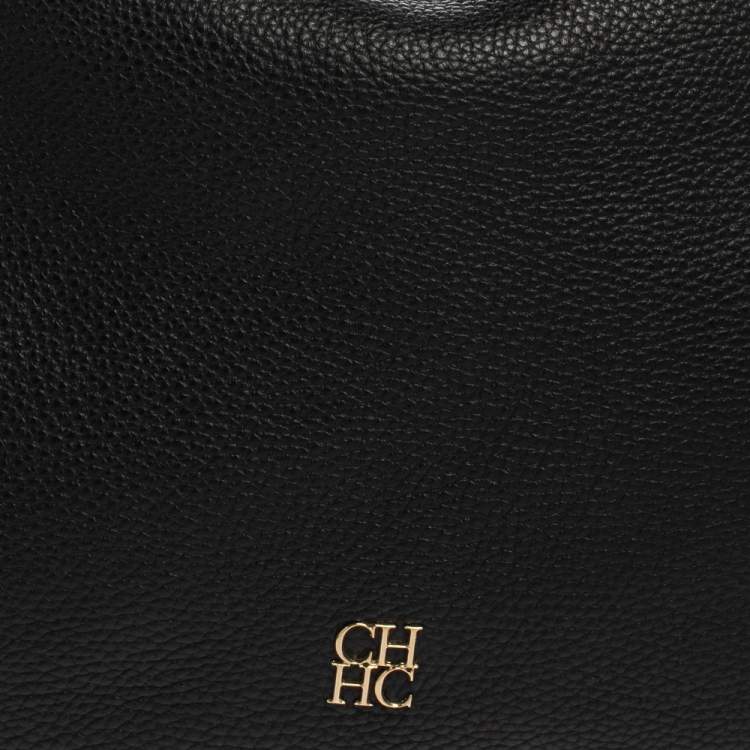 Pre Owned Carolina Herrera Black Pebbled Leather Hobo