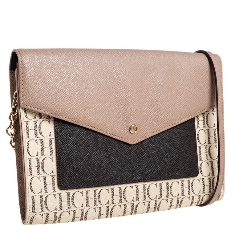 Pre Owned Carolina Herrera Monogram Coated Canvas Envelope Crossbody Bag