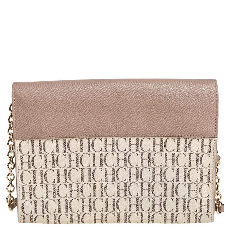 Pre Owned Carolina Herrera Monogram Coated Canvas Envelope Crossbody Bag