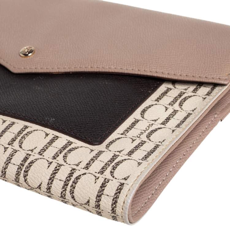Pre Owned Carolina Herrera Monogram Coated Canvas Envelope Crossbody Bag