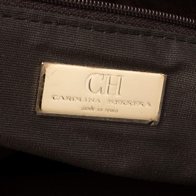 Pre Owned Carolina Herrera Brown/Metallic Gold Monogram Leather Chain Shoulder Bag