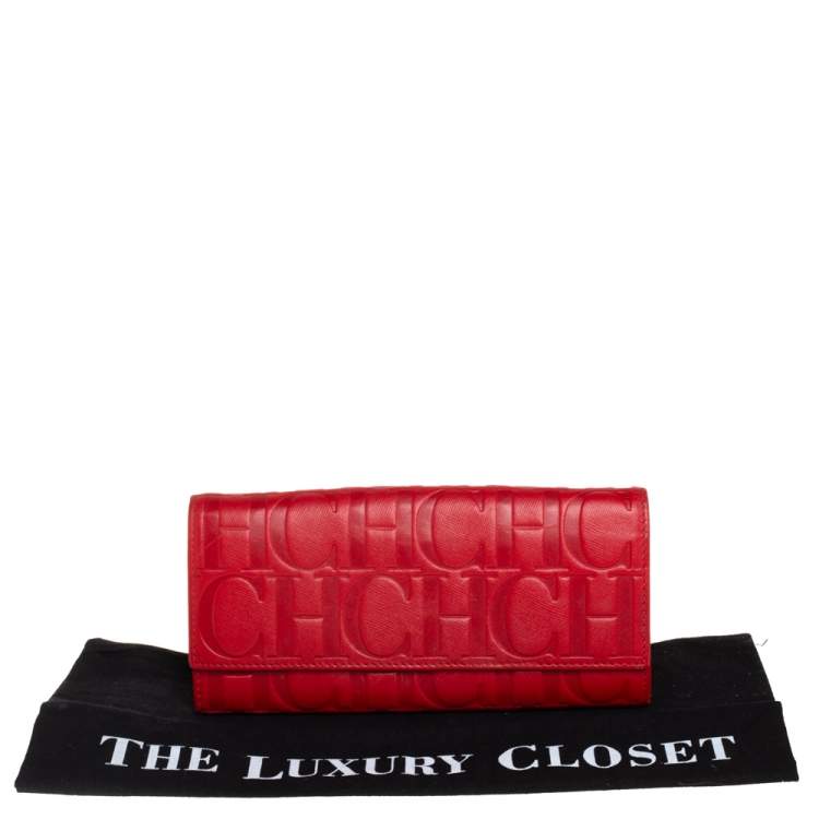 Pre Owned Carolina Herrera Red Monogram Leather Continental Wallet
