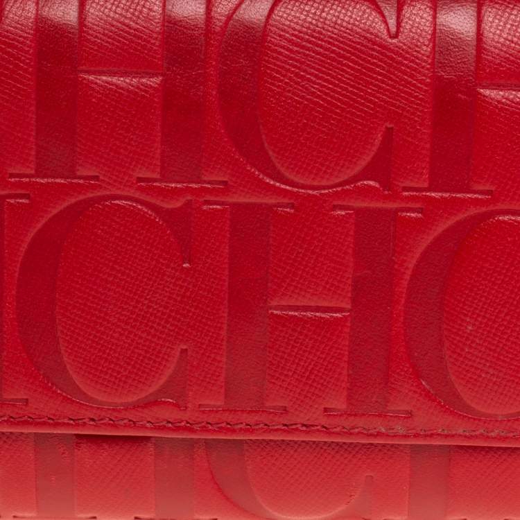 Pre Owned Carolina Herrera Red Monogram Leather Continental Wallet