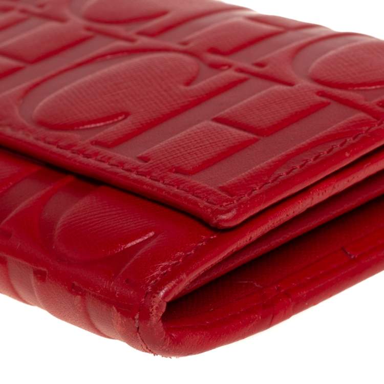 Pre Owned Carolina Herrera Red Monogram Leather Continental Wallet