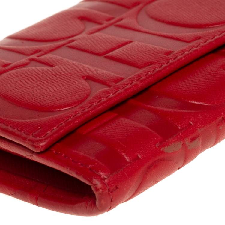 Pre Owned Carolina Herrera Red Monogram Leather Continental Wallet