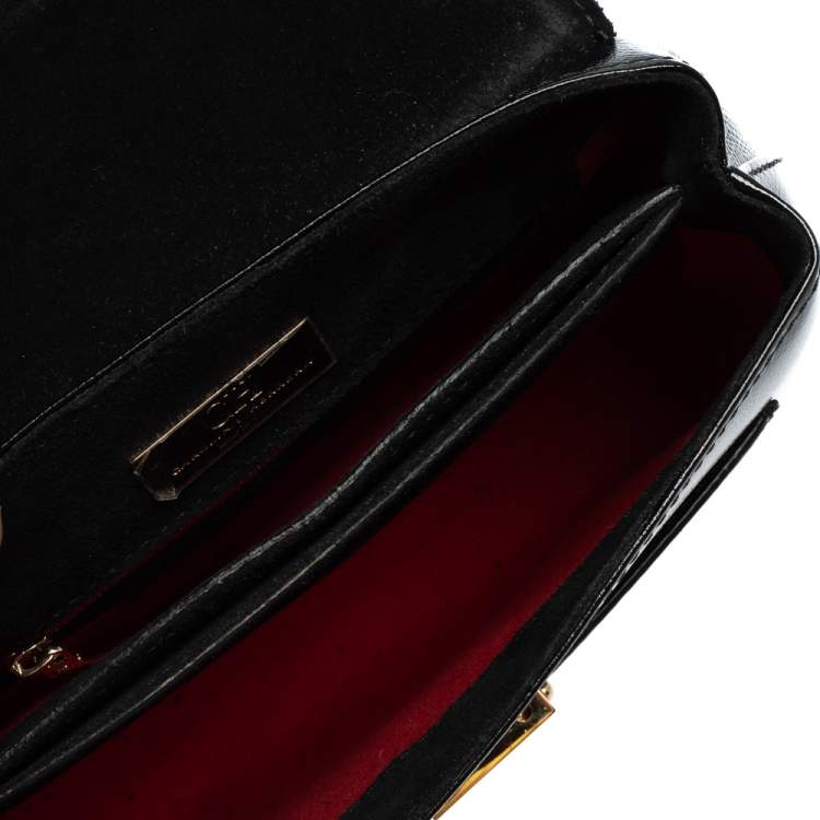 Pre Owned Carolina Herrera Black Monogram Patent Leather Flap Top Handle Bag