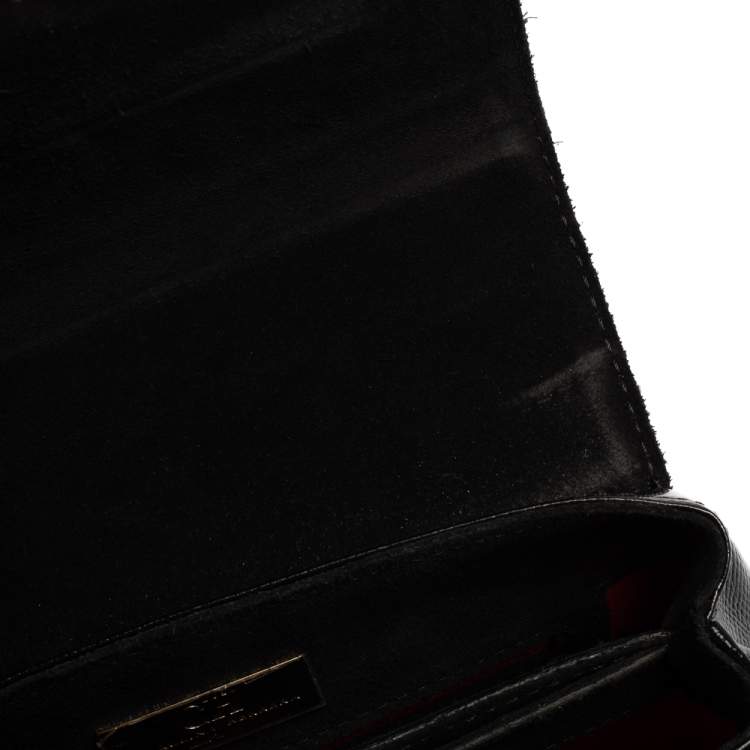 Pre Owned Carolina Herrera Black Monogram Patent Leather Flap Top Handle Bag