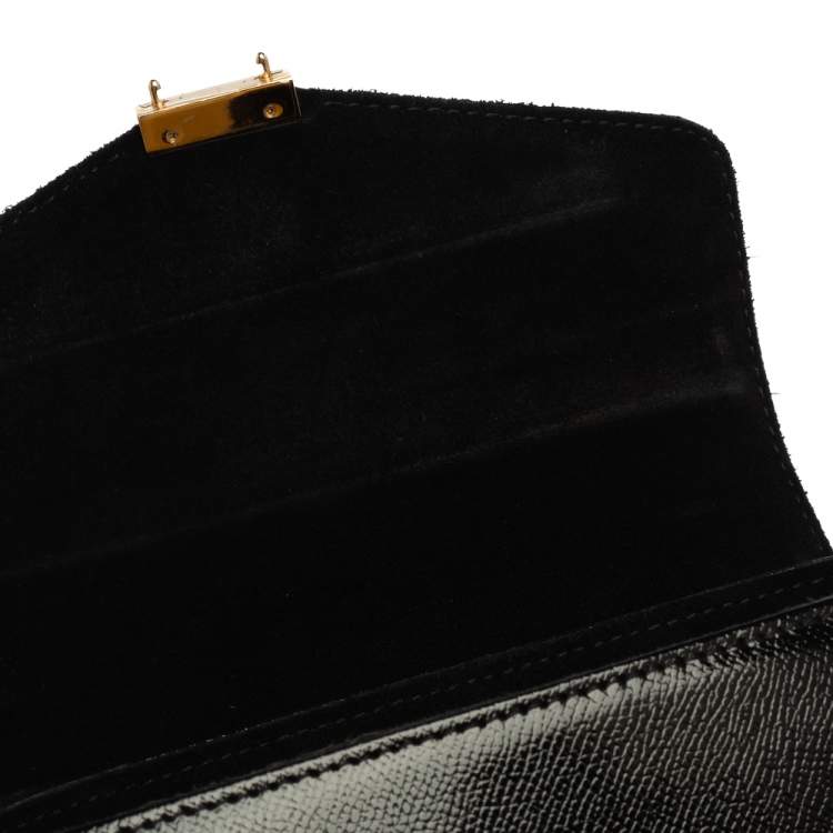Pre Owned Carolina Herrera Black Monogram Patent Leather Flap Top Handle Bag