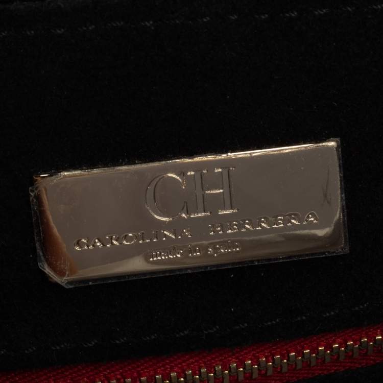 Pre Owned Carolina Herrera Black Monogram Patent Leather Flap Top Handle Bag