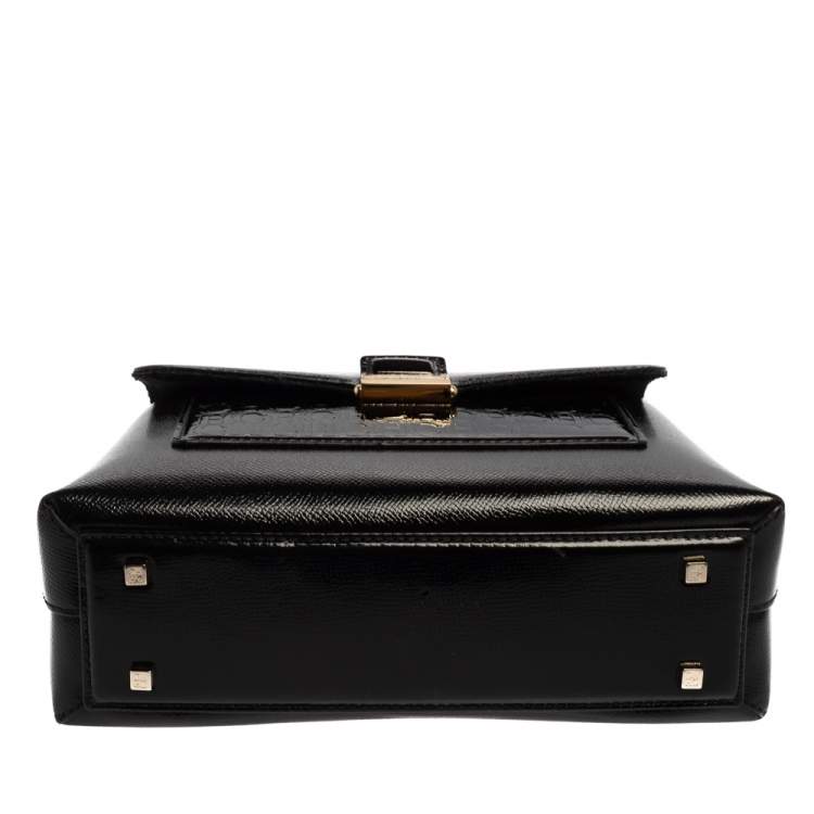 Pre Owned Carolina Herrera Black Monogram Patent Leather Flap Top Handle Bag