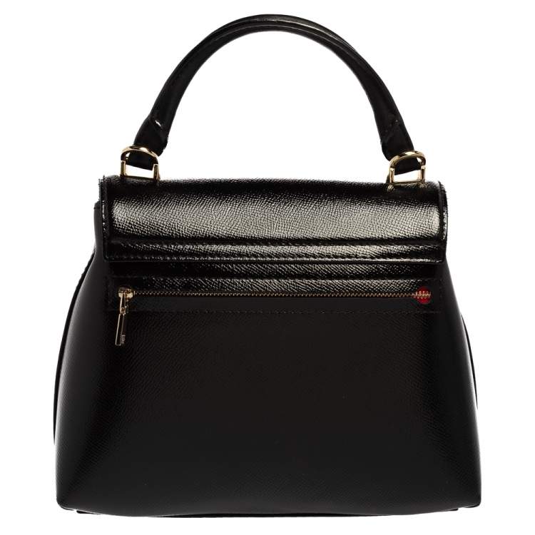 Pre Owned Carolina Herrera Black Monogram Patent Leather Flap Top Handle Bag