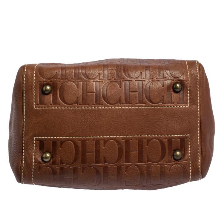 Pre Owned Carolina Herrera Brown Monogram Leather Andy Boston Bag
