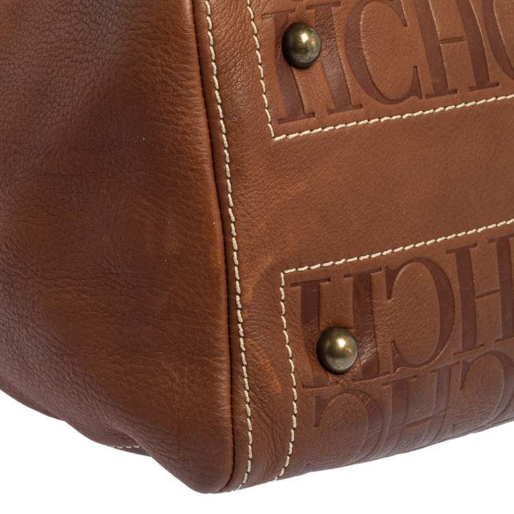 Pre Owned Carolina Herrera Brown Monogram Leather Andy Boston Bag
