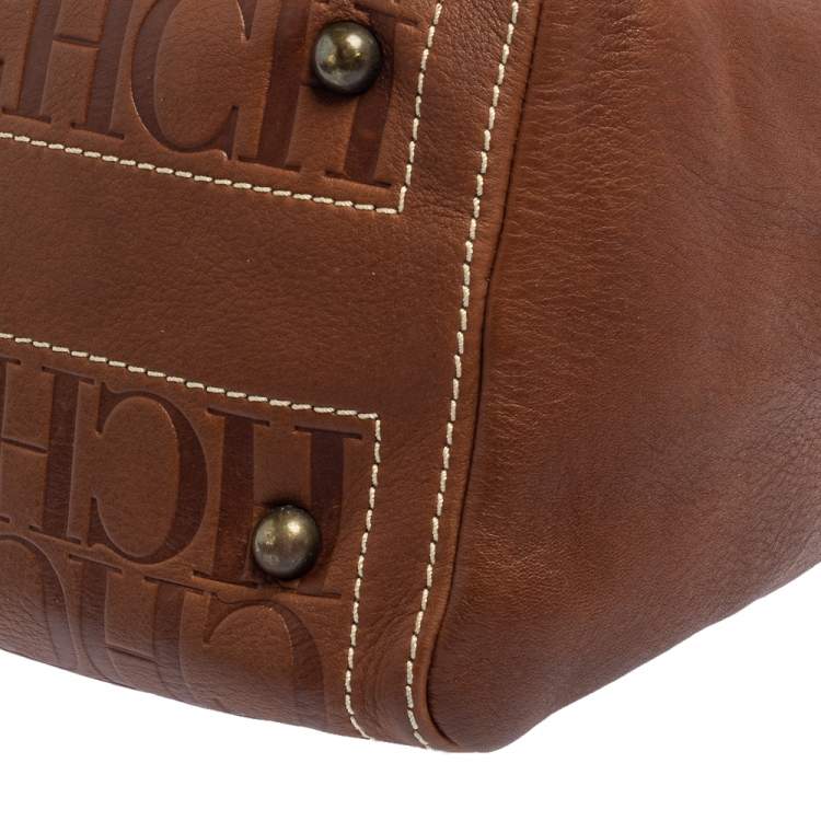 Pre Owned Carolina Herrera Brown Monogram Leather Andy Boston Bag