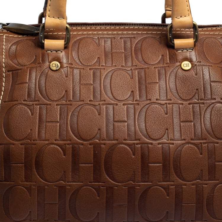Pre Owned Carolina Herrera Brown Monogram Leather Andy Boston Bag