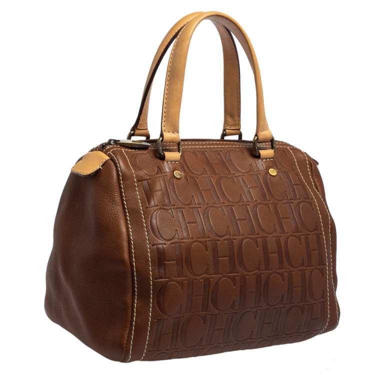 Pre Owned Carolina Herrera Brown Monogram Leather Andy Boston Bag