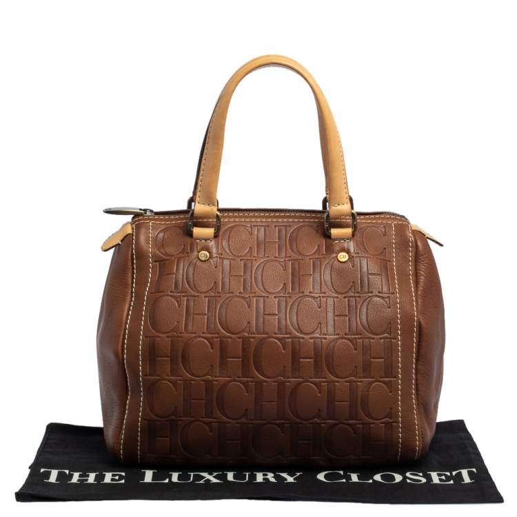 Pre Owned Carolina Herrera Brown Monogram Leather Andy Boston Bag