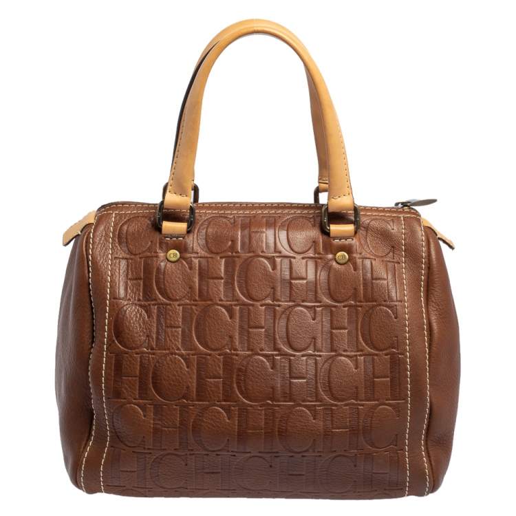 Pre Owned Carolina Herrera Brown Monogram Leather Andy Boston Bag
