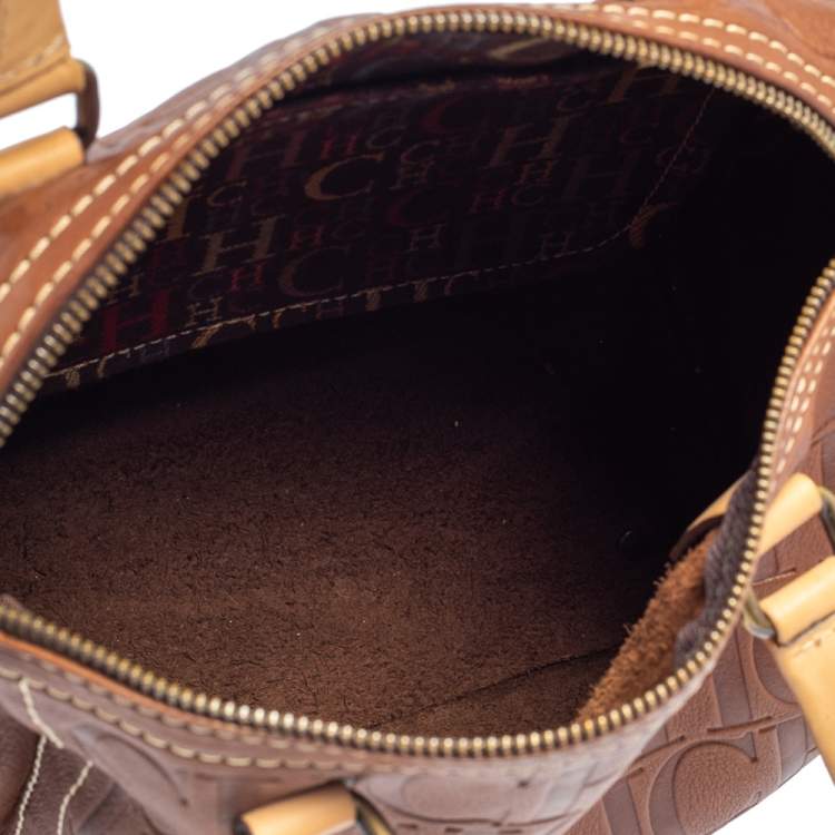 Pre Owned Carolina Herrera Brown Monogram Leather Andy Boston Bag