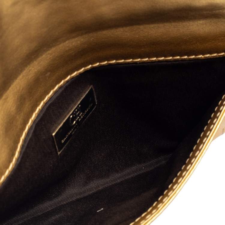 Pre Owned Carolina Herrera Metallic Gold Monogram Leather Tassel Clutch