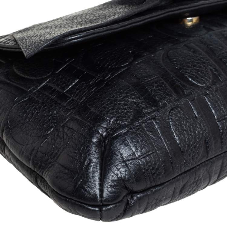 Pre Owned Carolina Herrera Black Monogram Leather Audrey Shoulder Bag