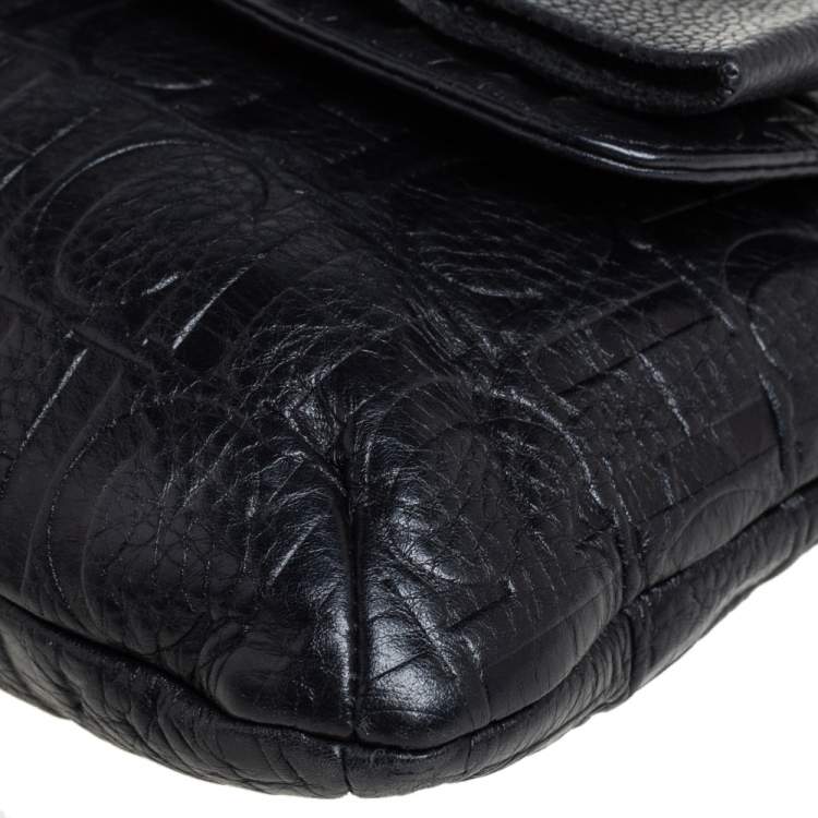 Pre Owned Carolina Herrera Black Monogram Leather Audrey Shoulder Bag