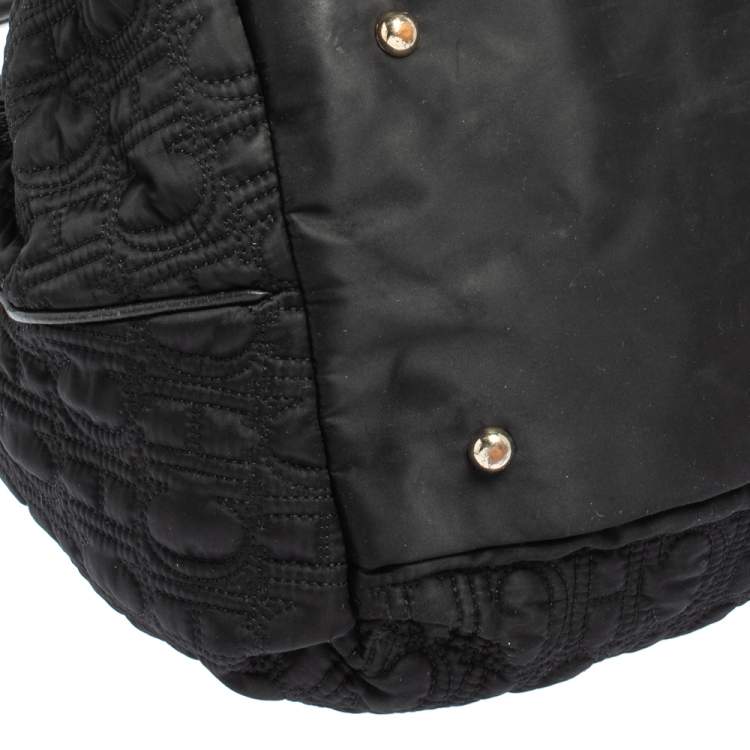 Pre Owned CH Carolina Herrera Black Embossed Nylon Bow Bucket Bag