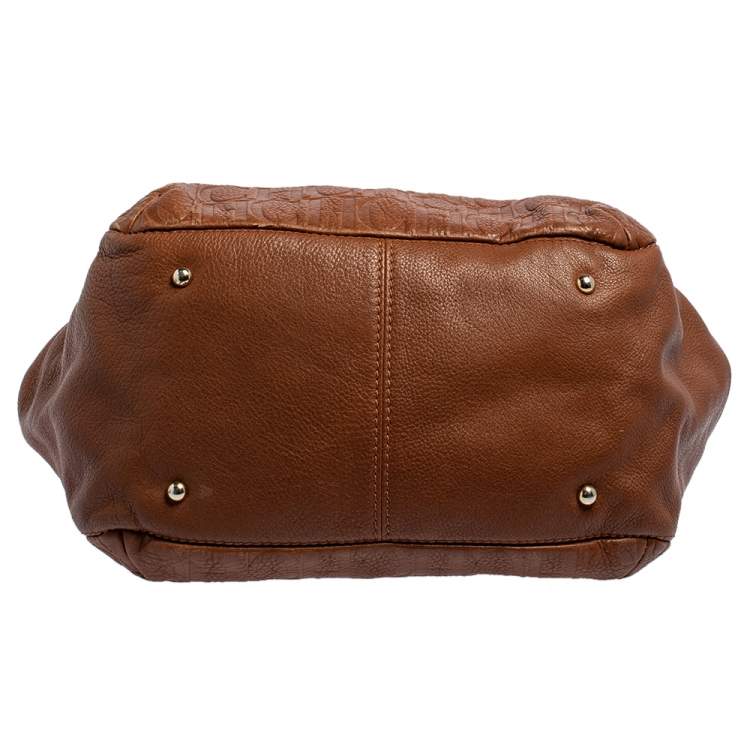 Pre Owned CH Carolina Herrera Brown Monogram Leather Audrey Tote