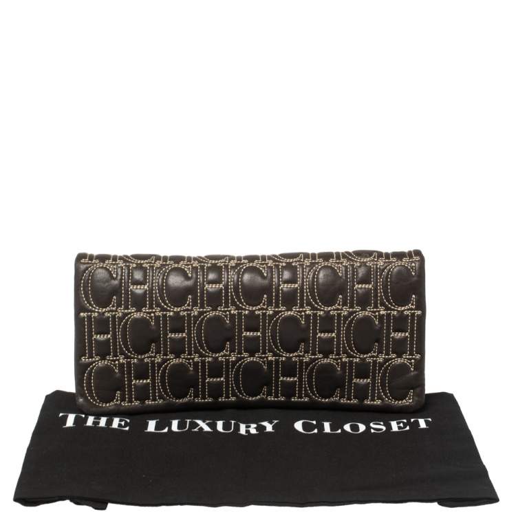 Pre Owned Carolina Herrera Black Monogram Leather Jerry Clutch