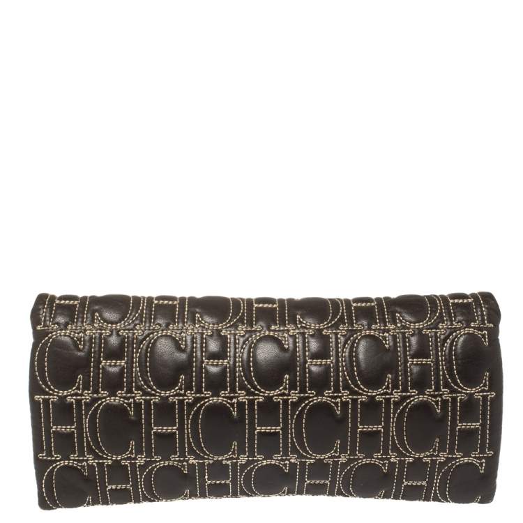 Pre Owned Carolina Herrera Black Monogram Leather Jerry Clutch