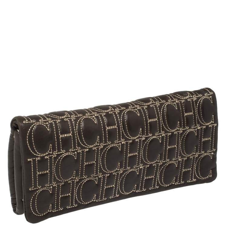 Pre Owned Carolina Herrera Black Monogram Leather Jerry Clutch