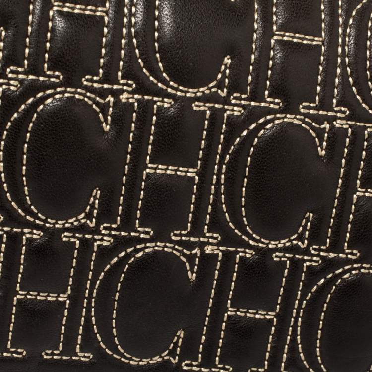 Pre Owned Carolina Herrera Black Monogram Leather Jerry Clutch