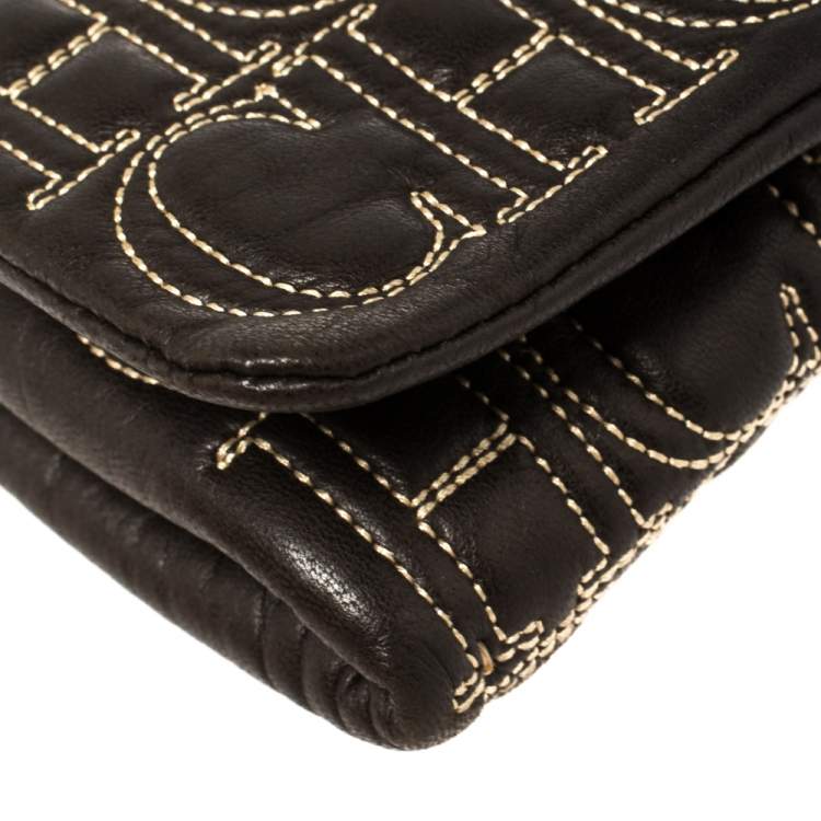 Pre Owned Carolina Herrera Black Monogram Leather Jerry Clutch