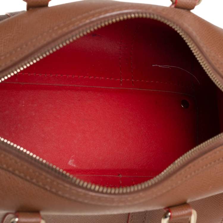 Pre Owned Carolina Herrera Brown Textured Leather Mini Andy Boston Bag