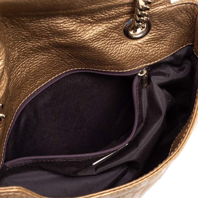 Pre Owned Carolina Herrera Gold Monogram Leather Audrey Shoulder Bag