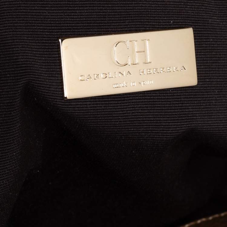 Pre Owned Carolina Herrera Gold Monogram Leather Audrey Shoulder Bag