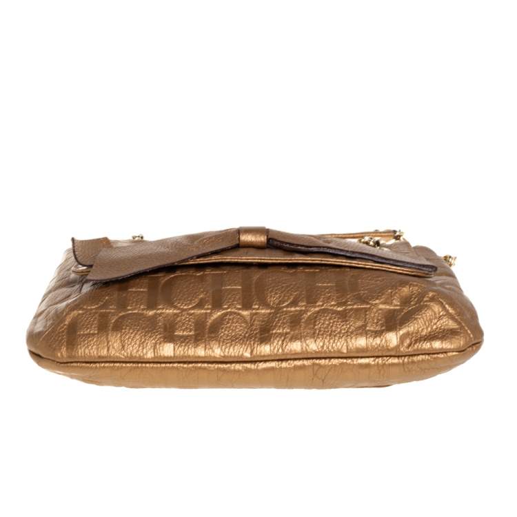 Pre Owned Carolina Herrera Gold Monogram Leather Audrey Shoulder Bag