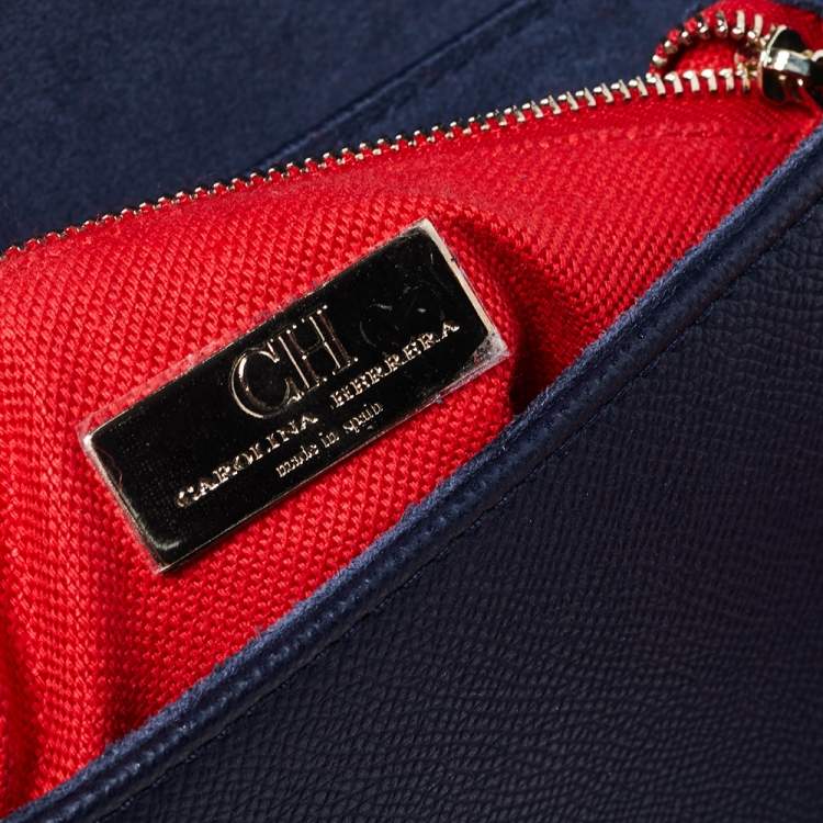 Pre Owned CH Carolina Herrera Navy Blue Leather Flap Shoulder Bag