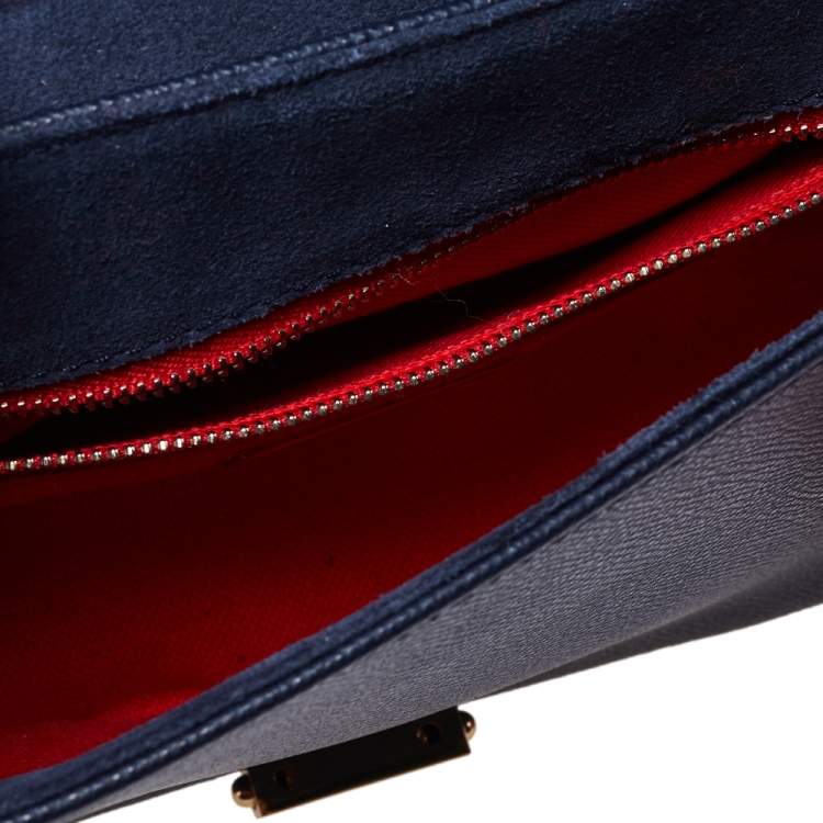 Pre Owned CH Carolina Herrera Navy Blue Leather Flap Shoulder Bag