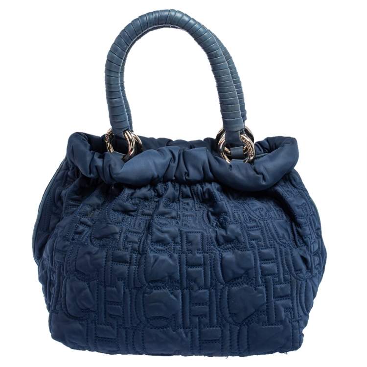 Pre Owned CH Carolina Herrera Blue Monogram Fabric Satchel