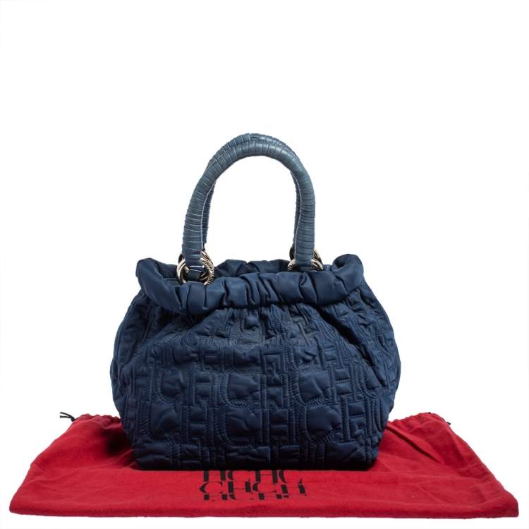 Pre Owned CH Carolina Herrera Blue Monogram Fabric Satchel